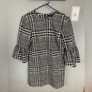 Zara Plaid Houndstooth Ruffle Sleeve Dress